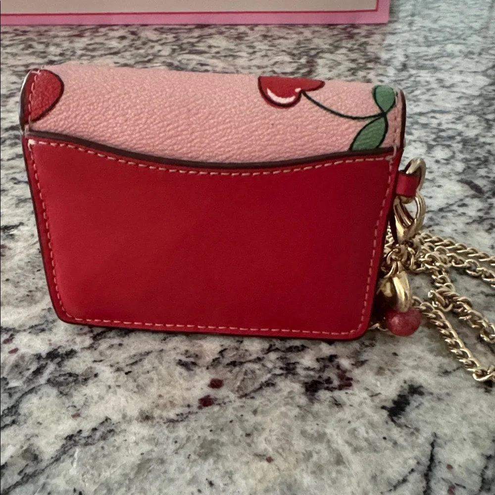 Coach Pink Cherry Print Leather wallet on a chain - Picture 4 of 5